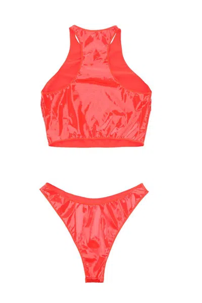 Shop Oseree Latex Bikini Set In Rosso
