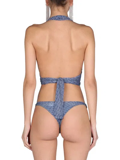 Shop Magda Butrym Bikini Top With All Over Logo In Blue
