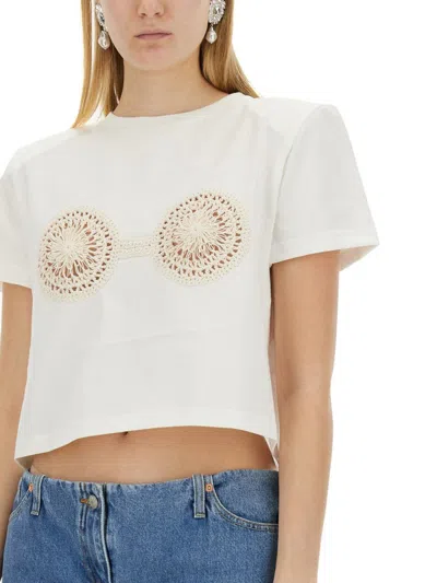 Shop Magda Butrym T-shirt Con Crochet Bra In White