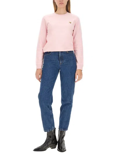 Shop Maison Kitsuné Sweatshirt With Fox Patch In Pink