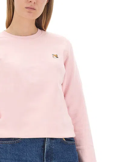 Shop Maison Kitsuné Sweatshirt With Fox Patch In Pink