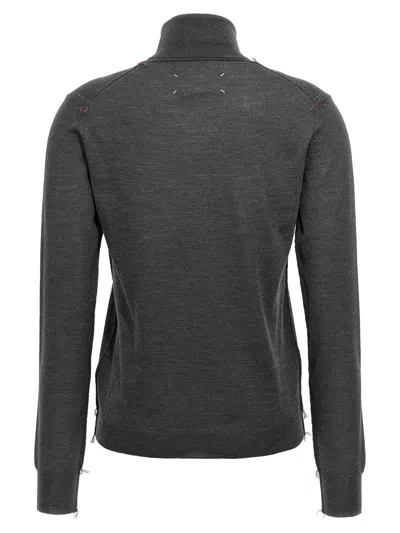 Maison Margiela Grey Stitching Wool Turtleneck Sweater In Gray