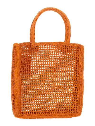 Shop Manebi Manebí Raffia Net Bag In Orange
