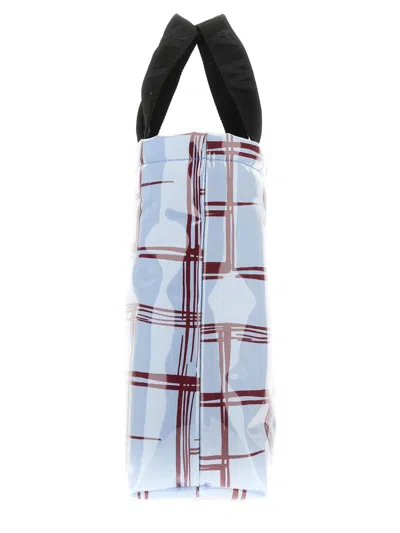 Marni Glossy Coated Canvas Tote Bag With Double Handles And Plaid Pattern In Multi