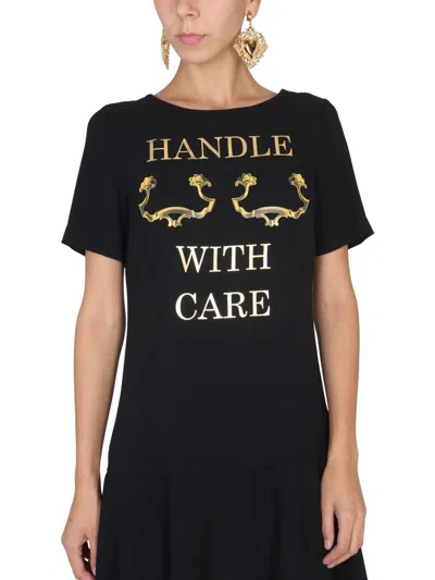 Shop Moschino "handle With Care" Dress In Black