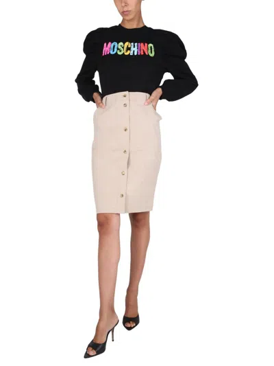 Moschino Button-up Midi Skirt In Beige