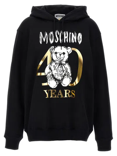 Shop Moschino 'teddy 40 Years Of Love' Hoodie In Black
