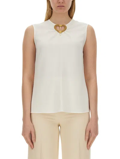 Shop Moschino Blouse With Heart Applique In White