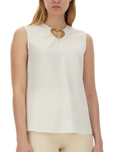 Shop Moschino Blouse With Heart Applique In White