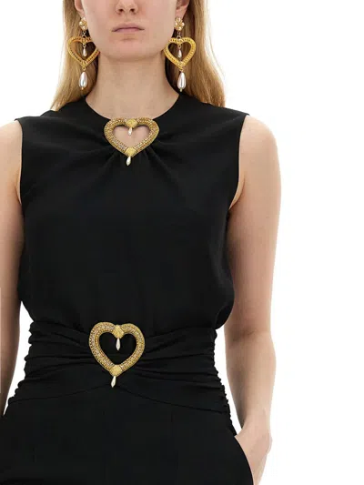 Shop Moschino Blouse With Heart Applique In Black