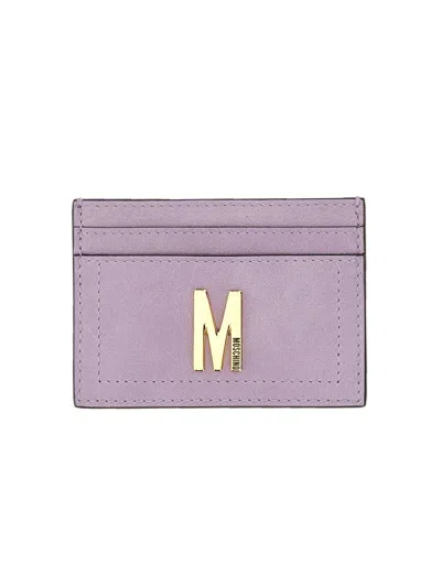 Shop Moschino Card Holder With Gold Plaque In Lilac