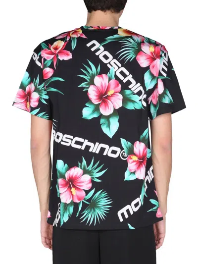 Shop Moschino Floral Print T-shirt In Black