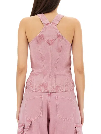 Shop Moschino Jeans Denim Top In Pink