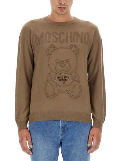 Shop Moschino Jersey With Logo In Brown