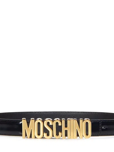 Shop Moschino Lettering Logo Belt In Black
