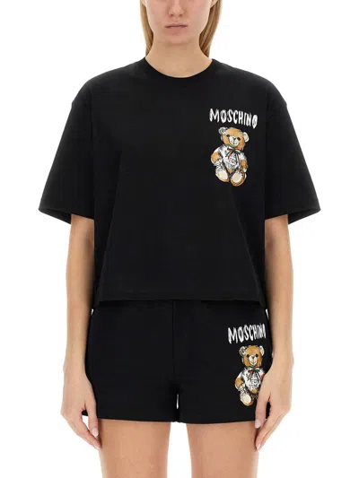 Shop Moschino T-shirt "crystal Teddy Bear" In Black