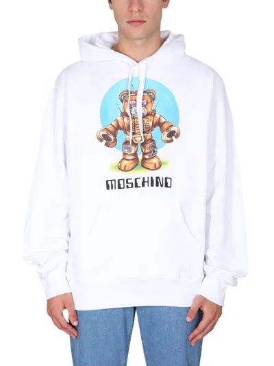 Shop Moschino Teddy Print Sweatshirt In White