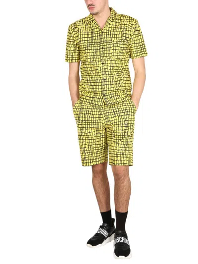 Shop Moschino Warped Grid Shirt In Yellow