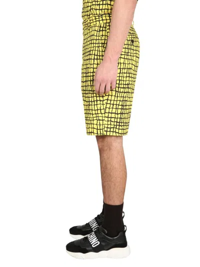 Shop Moschino Warped Grid Shirt In Yellow