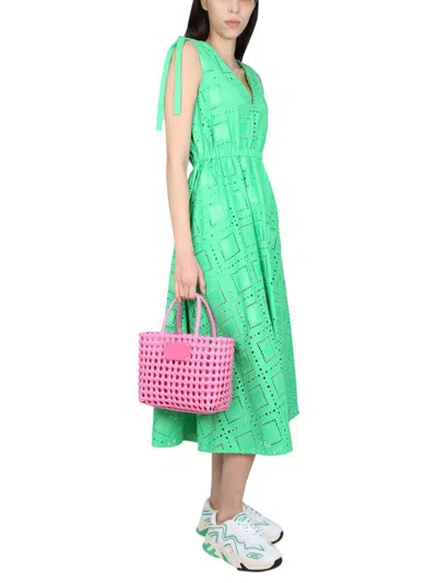 Shop Msgm Cotton Blend Dress In Green