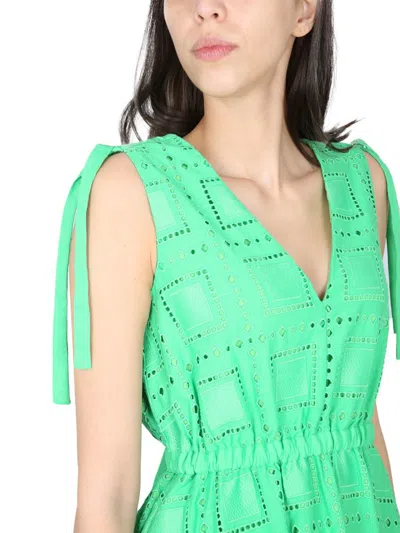 Shop Msgm Cotton Blend Dress In Green
