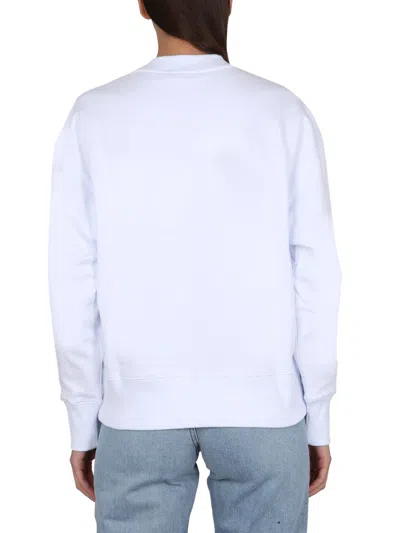 Shop Msgm Crewneck Sweatshirt With Logo In White