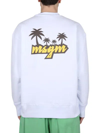 Shop Msgm Crewneck Sweatshirt With Logo In White