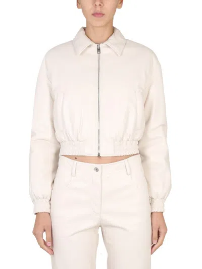 Shop Msgm Jacket With Classic Collar In Ivory