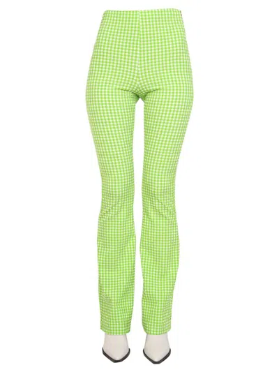 Msgm High Waist Plaid Pattern Pants In Green