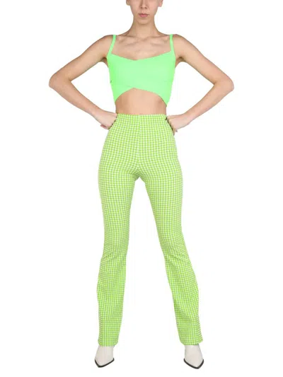 Msgm High Waist Plaid Pattern Pants In Green