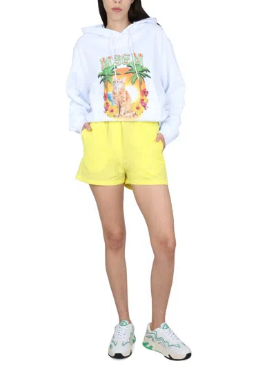 Shop Msgm Shorts With Elastic In Yellow