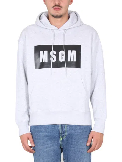 Shop Msgm Sweatshirt With Logo Box In Grey