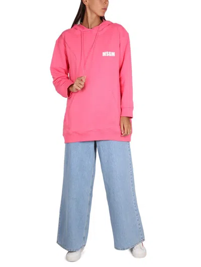 Msgm Sweatshirt With Logo Print In Fuchsia