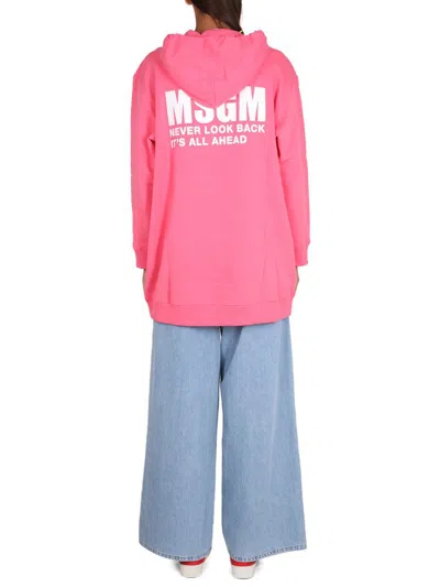 Shop Msgm Sweatshirt With Logo Print In Fuchsia