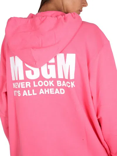 Shop Msgm Sweatshirt With Logo Print In Fuchsia