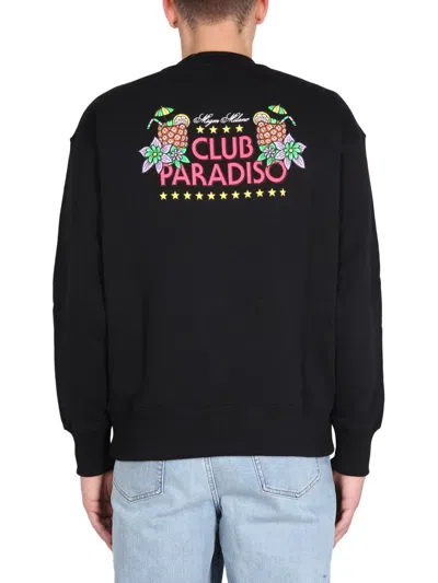 Msgm Club Paradiso Cotton Crewneck Sweatshirt In Black