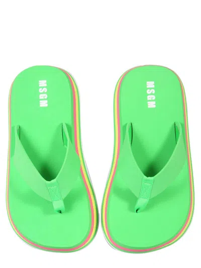 Shop Msgm Thong Sandals In Green