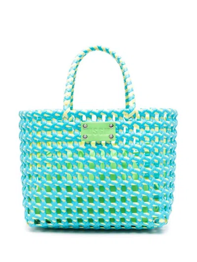 Shop Msgm Woven Tote  Bags In Blue