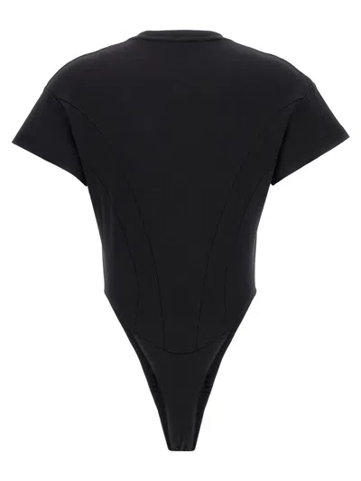 Shop Mugler 'zipped Jersey' Bodysuit In Black