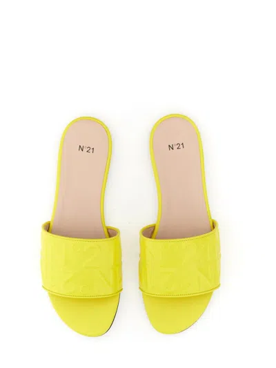 Shop N°21 Slide Sandal With Logo In Yellow