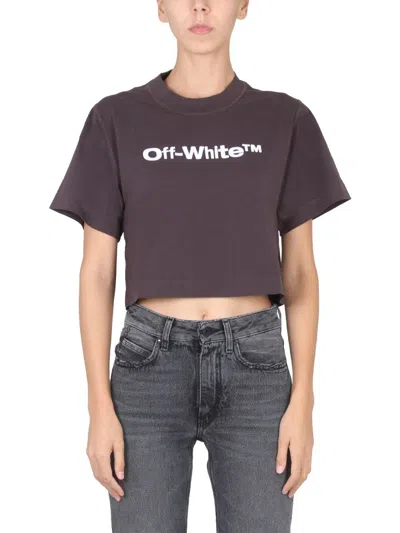 Off-white Cropped Fit T-shirt With Embroidered Logo In Grey