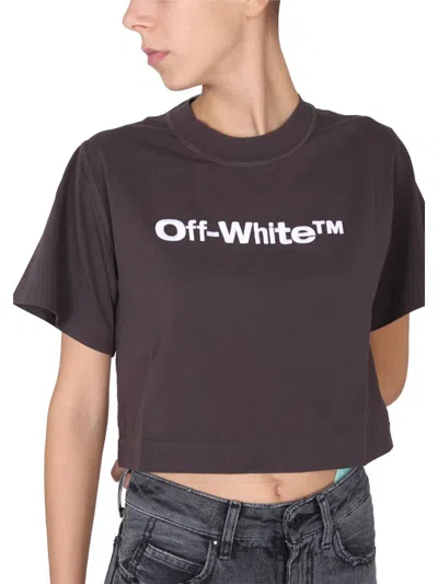 Off-white Cropped Fit T-shirt With Embroidered Logo In Grey