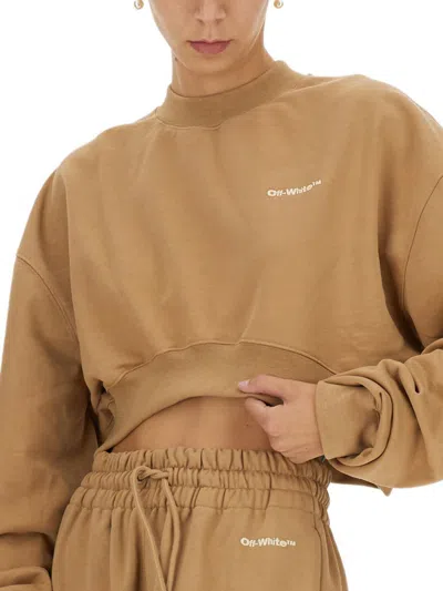 Shop Off-white Cropped Sweatshirt With Logo In Brown