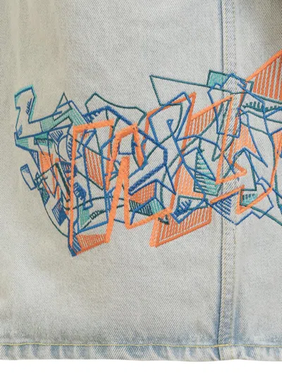 Shop Off-white Denim Graffiti Shirt In Blue