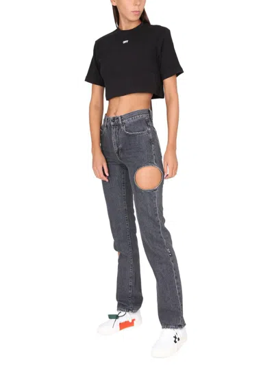 Shop Off-white Hole Baggy Jeans In Grey