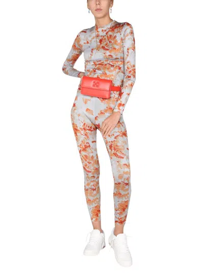 Shop Off-white Leggings With Chine Flowers Motif In Grey