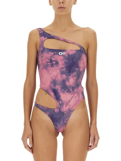 Shop Off-white One Piece Swimsuit With Logo In Multicolour