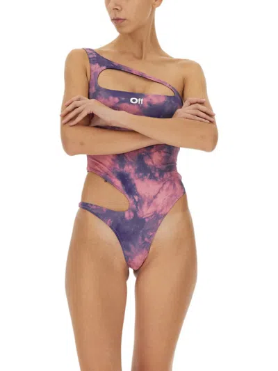 Shop Off-white One Piece Swimsuit With Logo In Multicolour