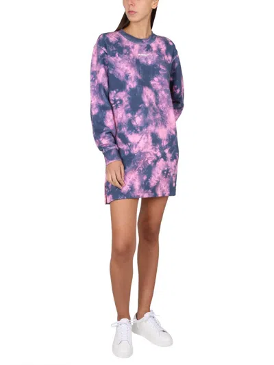 Off-white Crew Neck Tie-dye Sweatshirt Dress In Pink