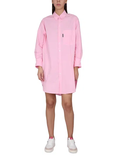 Shop Palm Angels Chemisier Dress With Logo In Pink